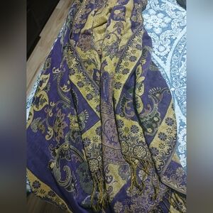 Purple and Gold Paisley Woven Shawl Scarf